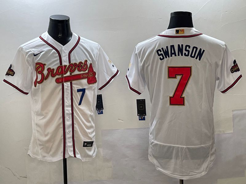 Men Atlanta Braves #7 Swanson White Gold Elite 2025 Nike MLB Jersey style 6